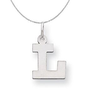 Silver, Amanda Collection Small Block Style Initial L Necklace - 24 In